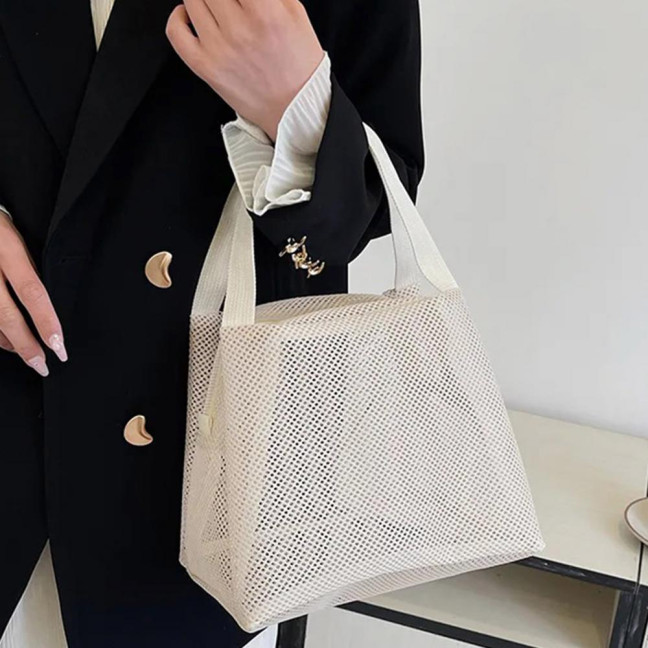 Storage Bag Large Capacity Zipper Closure Beach Bag with Handle Design Visible Mesh Bag Makeup Organizer 