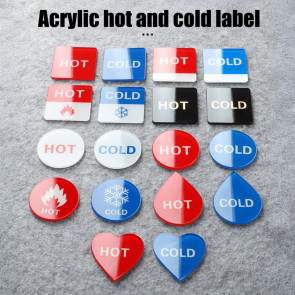 2 Pairs Acrylic Hot Cold Sign Waterproof Self-adhesive House Kitchen Bathroom Office Water Temperature Indication Sign Round Square Warning Sign 
