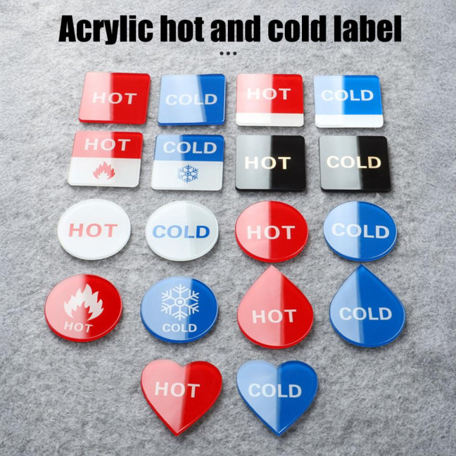 2 Pairs Acrylic Hot Cold Sign Waterproof Self-adhesive House Kitchen Bathroom Office Water Temperature Indication Sign Round Square Warning Sign 