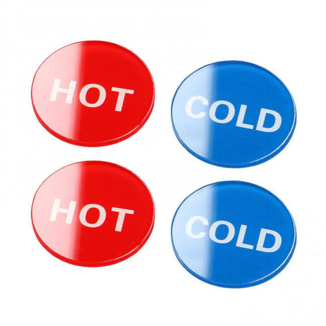 2 Pairs Acrylic Hot Cold Sign Waterproof Self-adhesive House Kitchen Bathroom Office Water Temperature Indication Sign Round Square Warning Sign 