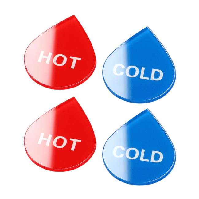 2 Pairs Acrylic Hot Cold Sign Waterproof Self-adhesive House Kitchen Bathroom Office Water Temperature Indication Sign Round Square Warning Sign 