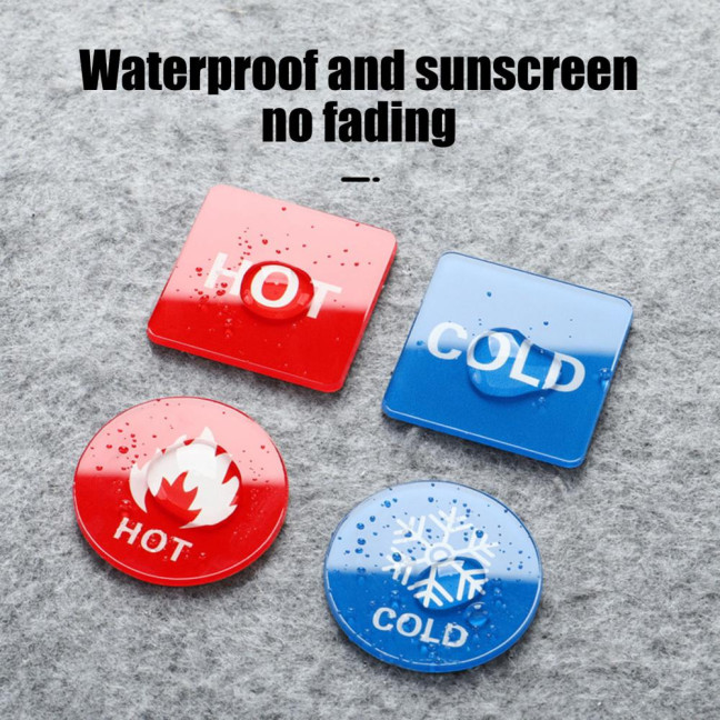 2 Pairs Acrylic Hot Cold Sign Waterproof Self-adhesive House Kitchen Bathroom Office Water Temperature Indication Sign Round Square Warning Sign 