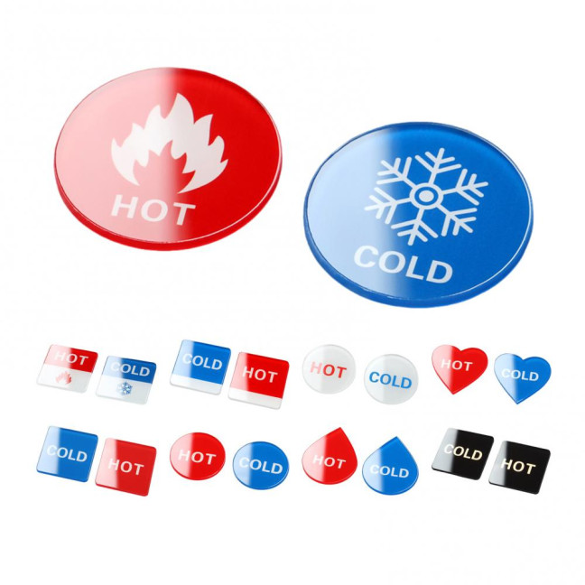 2 Pairs Acrylic Hot Cold Sign Waterproof Self-adhesive House Kitchen Bathroom Office Water Temperature Indication Sign Round Square Warning Sign 