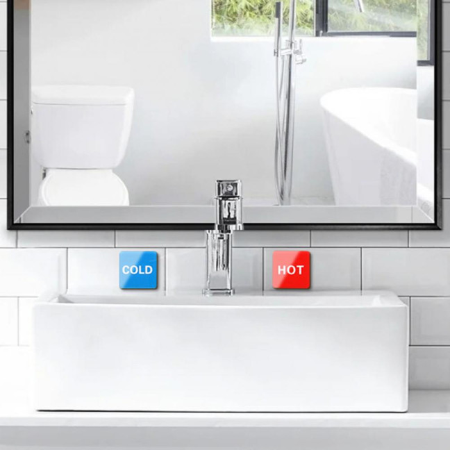 2 Pairs Acrylic Hot Cold Sign Waterproof Self-adhesive House Kitchen Bathroom Office Water Temperature Indication Sign Round Square Warning Sign 