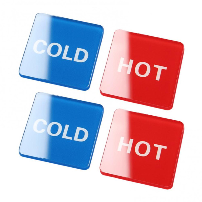 2 Pairs Acrylic Hot Cold Sign Waterproof Self-adhesive House Kitchen Bathroom Office Water Temperature Indication Sign Round Square Warning Sign 