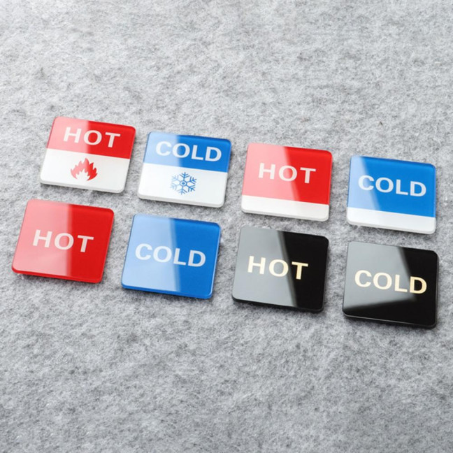 2 Pairs Acrylic Hot Cold Sign Waterproof Self-adhesive House Kitchen Bathroom Office Water Temperature Indication Sign Round Square Warning Sign 