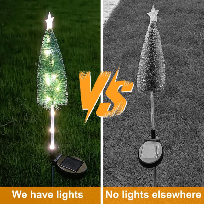 Solar Powered Christmas Tree Lights Outdoor Waterproof LED Lawn Lights with Star Topper Colorful Holiday Garden Decoration for Yard Patio 
