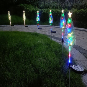 Solar Powered Christmas Tree Lights Outdoor Waterproof LED Lawn Lights with Star Topper Colorful Holiday Garden Decoration for Yard Patio 