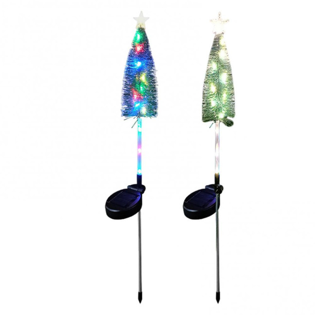 Solar Powered Christmas Tree Lights Outdoor Waterproof LED Lawn Lights with Star Topper Colorful Holiday Garden Decoration for Yard Patio 