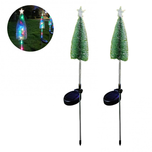 Solar Powered Christmas Tree Lights Outdoor Waterproof LED Lawn Lights with Star Topper Colorful Holiday Garden Decoration for Yard Patio 