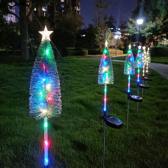 Solar Powered Christmas Tree Lights Outdoor Waterproof LED Lawn Lights with Star Topper Colorful Holiday Garden Decoration for Yard Patio 