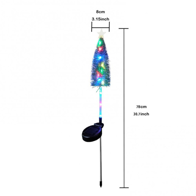 Solar Powered Christmas Tree Lights Outdoor Waterproof LED Lawn Lights with Star Topper Colorful Holiday Garden Decoration for Yard Patio 