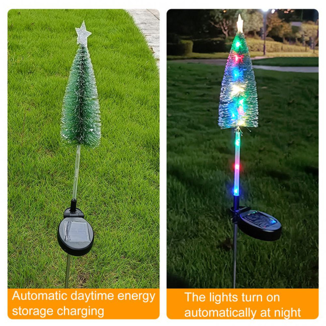Solar Powered Christmas Tree Lights Outdoor Waterproof LED Lawn Lights with Star Topper Colorful Holiday Garden Decoration for Yard Patio 