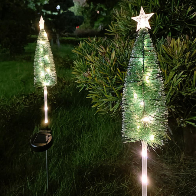Solar Powered Christmas Tree Lights Outdoor Waterproof LED Lawn Lights with Star Topper Colorful Holiday Garden Decoration for Yard Patio 