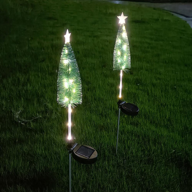 Solar Powered Christmas Tree Lights Outdoor Waterproof LED Lawn Lights with Star Topper Colorful Holiday Garden Decoration for Yard Patio 