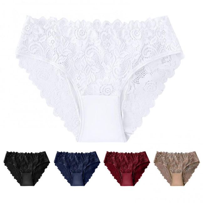 Lace Panties for Women Seamless Mid Rise Underwear Sexy Floral Lace No Show Underpants Soft Hipster Briefs