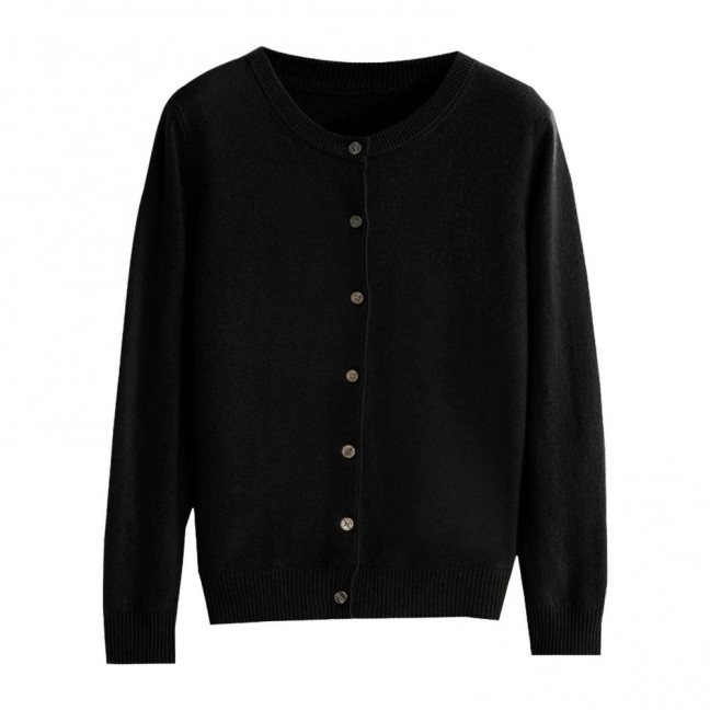 Women Knitted Sweater Coat Round Neck Long Sleeve Single Breasted Solid Color Knitting Cardigan Daily Wear