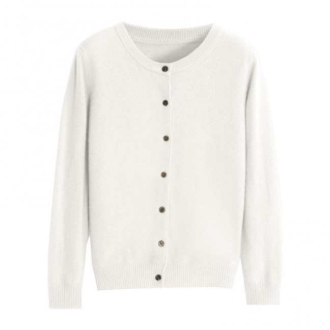 Women Knitted Sweater Coat Round Neck Long Sleeve Single Breasted Solid Color Knitting Cardigan Daily Wear