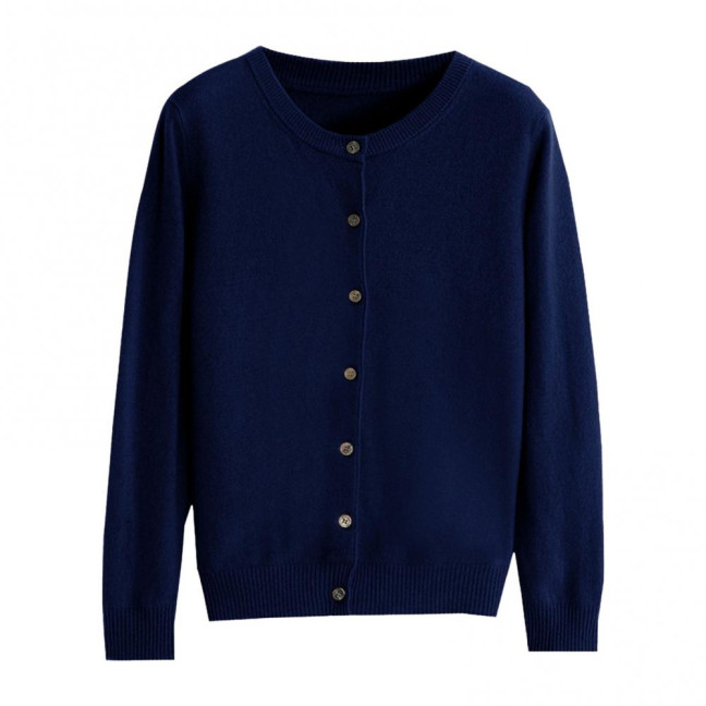 Women Knitted Sweater Coat Round Neck Long Sleeve Single Breasted Solid Color Knitting Cardigan Daily Wear