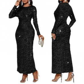Women's Sequin Bodycon Maxi Dress Sparkly Crew Neck Long Sleeve Mermaid Dress Formal Party Cocktail Evening Gown