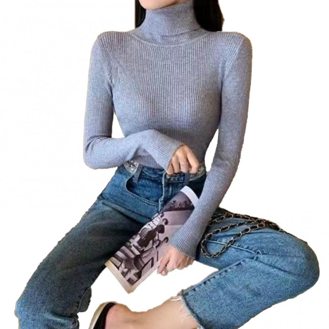 Women Sweater Turtleneck Long Sleeve Slim Fit Knitting Tops Solid Color Soft Elastic Fabric Bottom Tops Daily Wear Women Sweater Turtleneck Long Sleeve Slim Fit Knitting Tops Solid Color Soft Elastic Fabric Bottom Tops Daily Wear