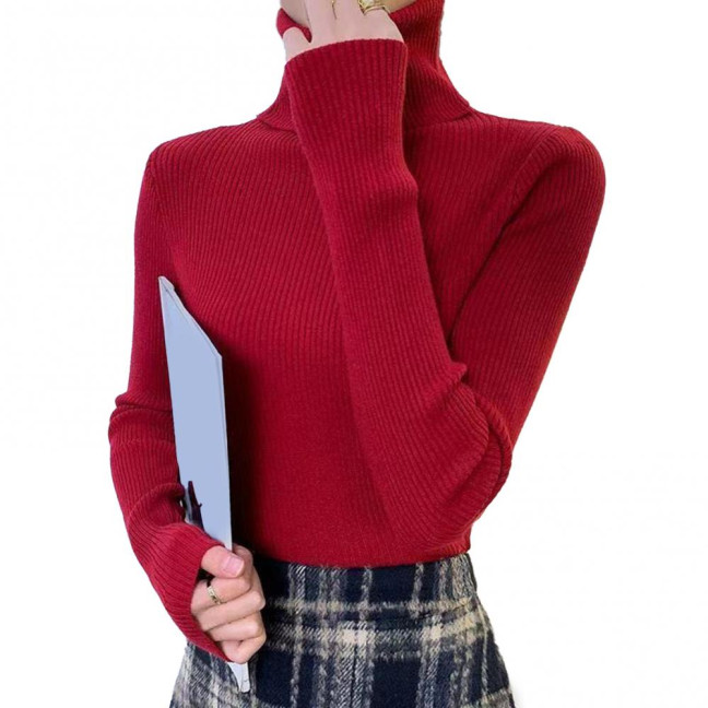 Women Sweater Turtleneck Long Sleeve Slim Fit Knitting Tops Solid Color Soft Elastic Fabric Bottom Tops Daily Wear Women Sweater Turtleneck Long Sleeve Slim Fit Knitting Tops Solid Color Soft Elastic Fabric Bottom Tops Daily Wear