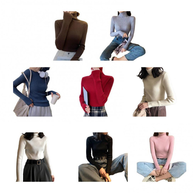 Women Sweater Turtleneck Long Sleeve Slim Fit Knitting Tops Solid Color Soft Elastic Fabric Bottom Tops Daily Wear Women Sweater Turtleneck Long Sleeve Slim Fit Knitting Tops Solid Color Soft Elastic Fabric Bottom Tops Daily Wear