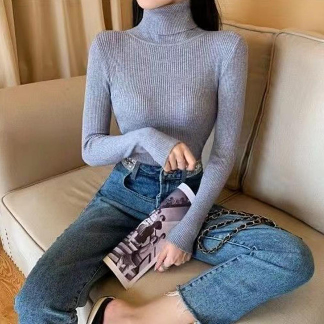 Women Sweater Turtleneck Long Sleeve Slim Fit Knitting Tops Solid Color Soft Elastic Fabric Bottom Tops Daily Wear Women Sweater Turtleneck Long Sleeve Slim Fit Knitting Tops Solid Color Soft Elastic Fabric Bottom Tops Daily Wear