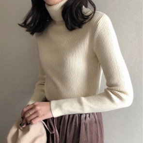 Women Sweater Turtleneck Long Sleeve Slim Fit Knitting Tops Solid Color Soft Elastic Fabric Bottom Tops Daily Wear