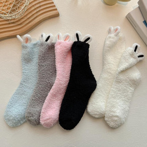 Plush Socks with Rabbit Ears Women Winter Warm Fluffy Socks Thick Soft Cute Floor Socks for Home Bedroom Living Room Sleep