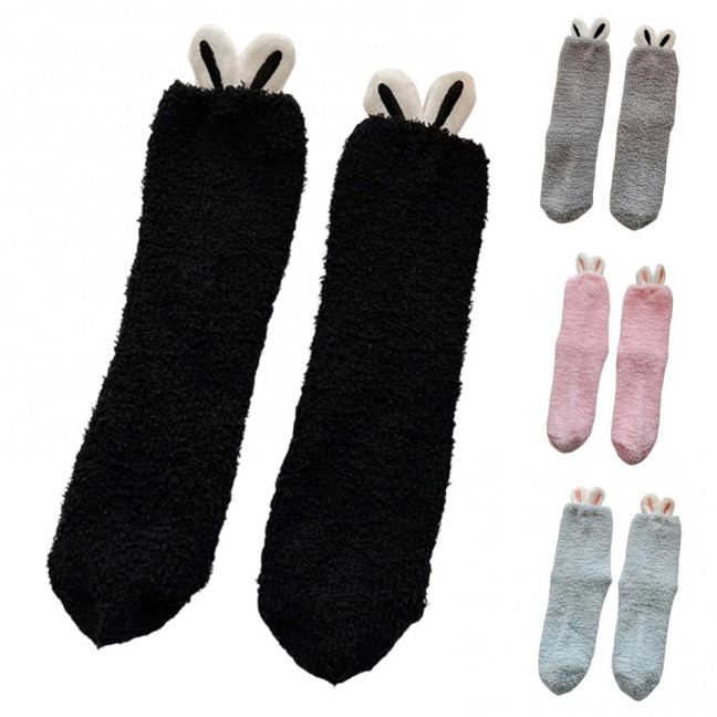 Plush Socks with Rabbit Ears Women Winter Warm Fluffy Socks Thick Soft Cute Floor Socks for Home Bedroom Living Room Sleep