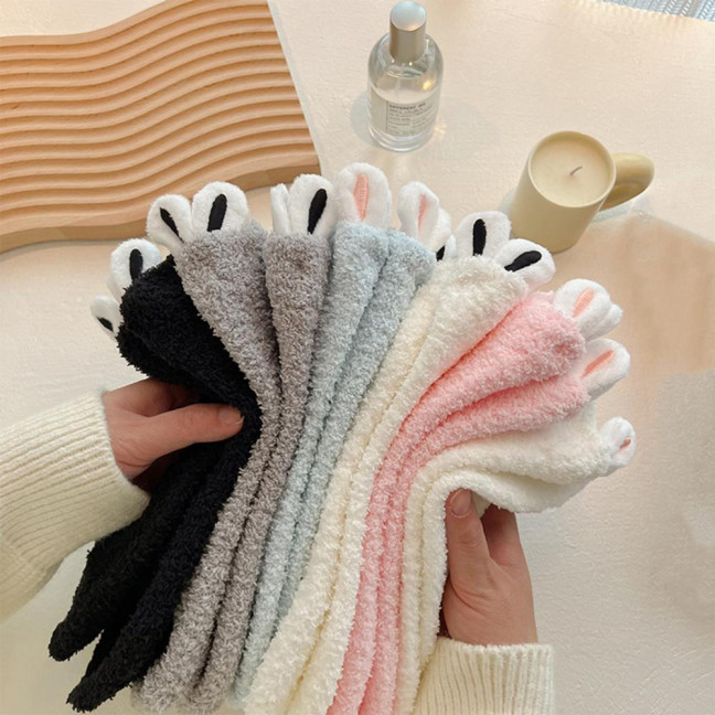 Plush Socks with Rabbit Ears Women Winter Warm Fluffy Socks Thick Soft Cute Floor Socks for Home Bedroom Living Room Sleep
