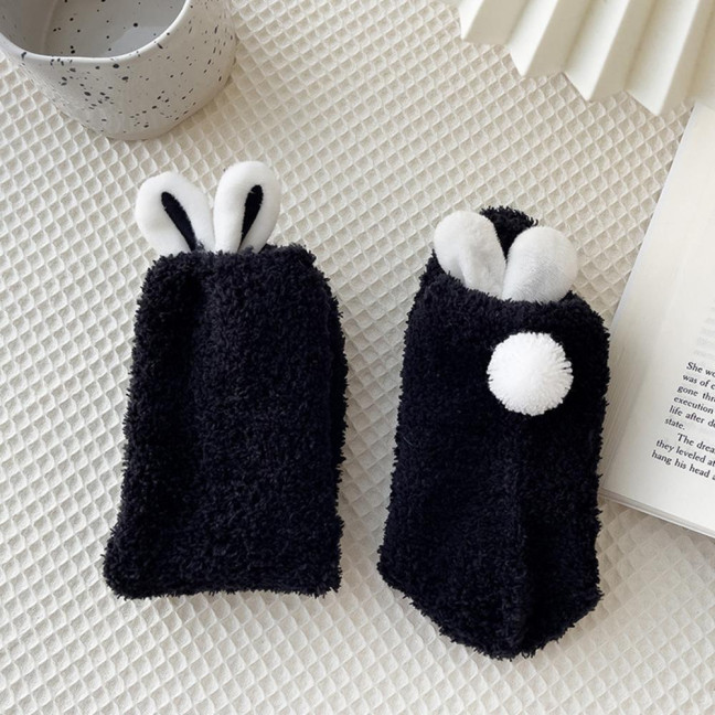 Plush Socks with Rabbit Ears Women Winter Warm Fluffy Socks Thick Soft Cute Floor Socks for Home Bedroom Living Room Sleep