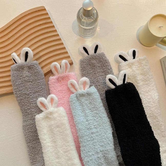 Plush Socks with Rabbit Ears Women Winter Warm Fluffy Socks Thick Soft Cute Floor Socks for Home Bedroom Living Room Sleep