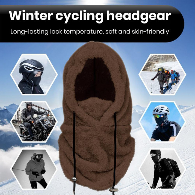 Winter Ski Headgear Solid Color Adjustable Drawstring Thickened Plush Warm Hat 3-in-1 Face Guard Head Cover Hat