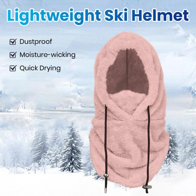 Winter Ski Headgear Solid Color Adjustable Drawstring Thickened Plush Warm Hat 3-in-1 Face Guard Head Cover Hat