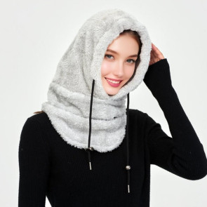 Winter Ski Headgear Solid Color Adjustable Drawstring Thickened Plush Warm Hat 3-in-1 Face Guard Head Cover Hat