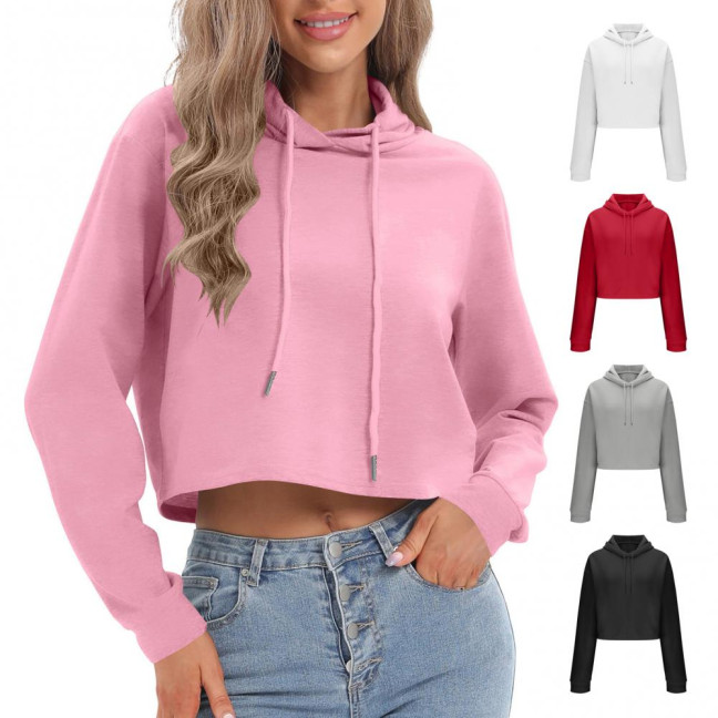 Women's Drawstring Cropped Hoodie Casual Long Sleeve Pullover Sweatshirts Workout Crop Tops Fall Outfits