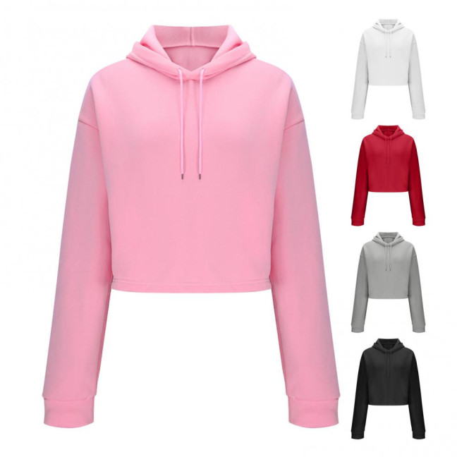 Women's Drawstring Cropped Hoodie Casual Long Sleeve Pullover Sweatshirts Workout Crop Tops Fall Outfits