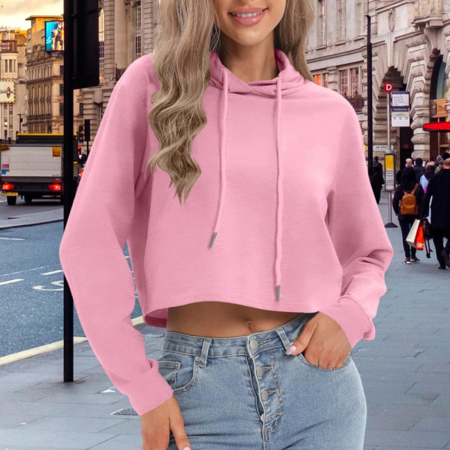 Women's Drawstring Cropped Hoodie Casual Long Sleeve Pullover Sweatshirts Workout Crop Tops Fall Outfits