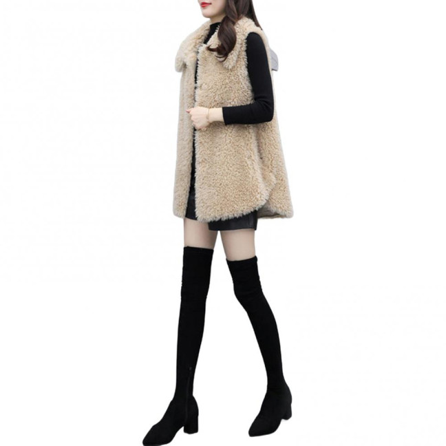 Women's Fuzzy Faux Fur Vest Sleeveless Lapel Fleece Jacket Winter Warm Open Front Cardigan with Pockets