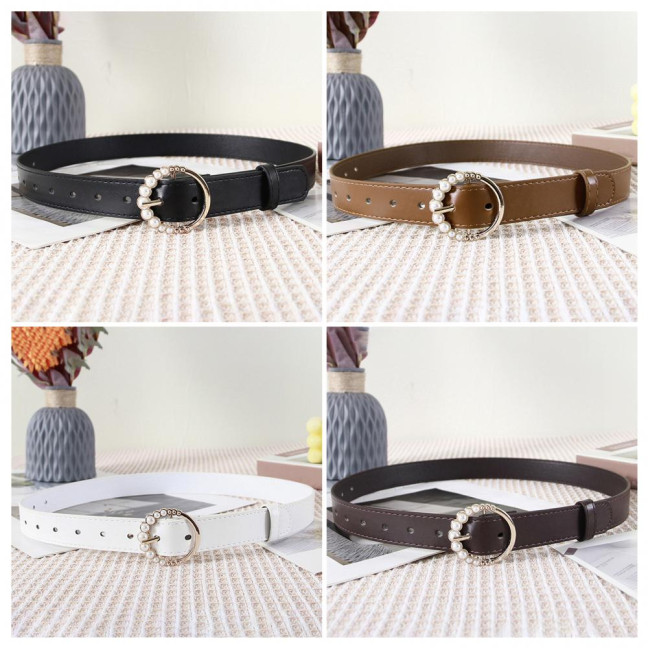 Imitation Leather Women Belt Faux Pearls Pin Buckle Adjustable Holes Design Waistband Versatile Fashion Accessory