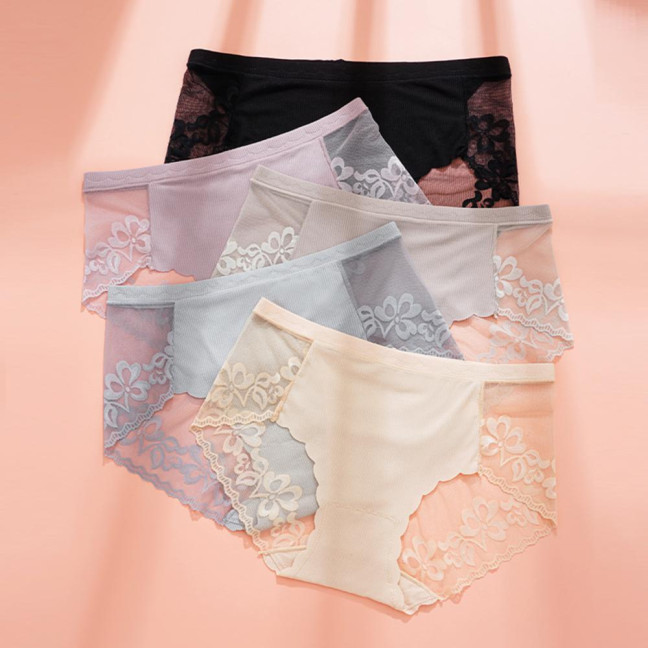 Sexy Lace Underwear for Women Mid Rise Seamless Floral Lace Sheer Briefs Stretchy No Show Hipster Panties