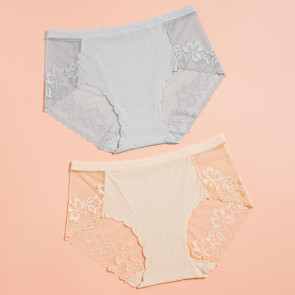 Sexy Lace Underwear for Women Mid Rise Seamless Floral Lace Sheer Briefs Stretchy No Show Hipster Panties