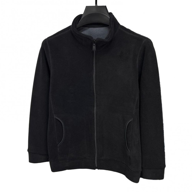 Men Coat Stand-Up Collar Long Sleeve Zipper Closure Polar Fleece Jacket with Pockets Winter Thickened Warm Outerwear