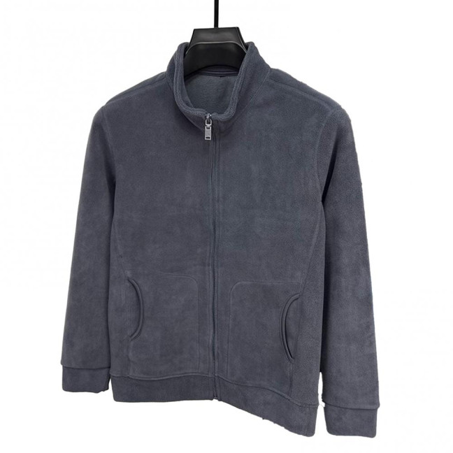 Men Coat Stand-Up Collar Long Sleeve Zipper Closure Polar Fleece Jacket with Pockets Winter Thickened Warm Outerwear