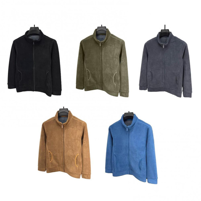 Men Coat Stand-Up Collar Long Sleeve Zipper Closure Polar Fleece Jacket with Pockets Winter Thickened Warm Outerwear