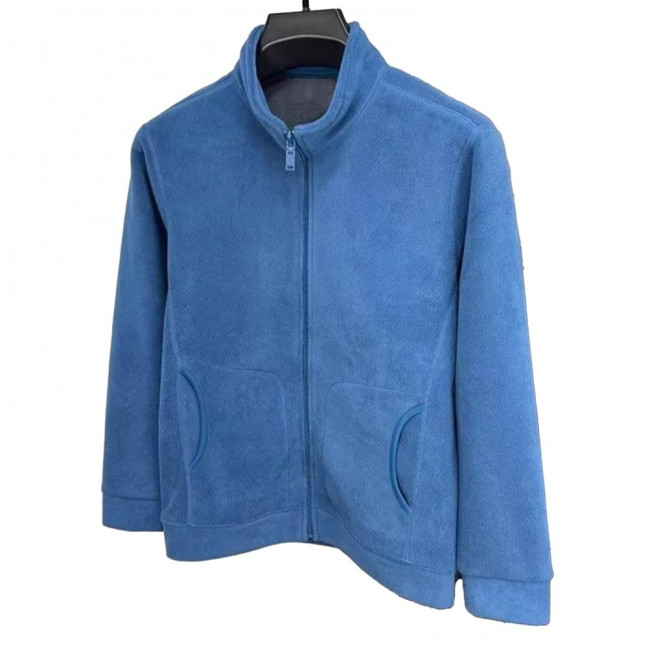 Men Coat Stand-Up Collar Long Sleeve Zipper Closure Polar Fleece Jacket with Pockets Winter Thickened Warm Outerwear