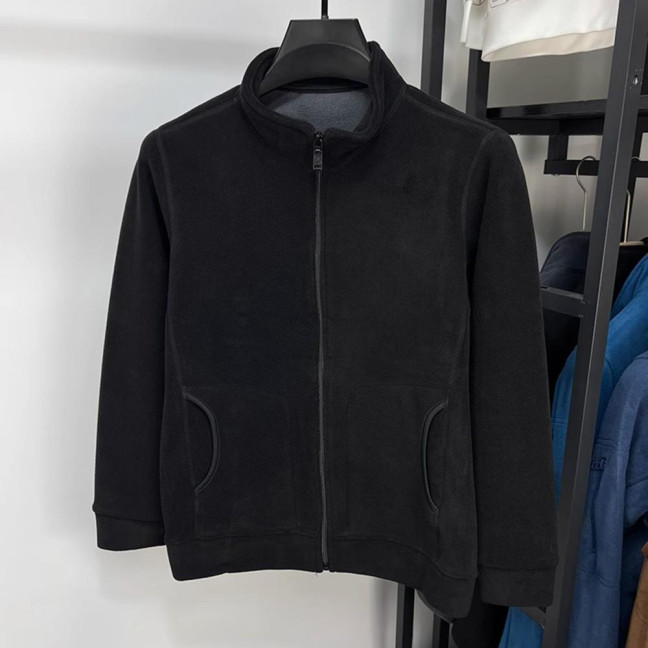 Men Coat Stand-Up Collar Long Sleeve Zipper Closure Polar Fleece Jacket with Pockets Winter Thickened Warm Outerwear