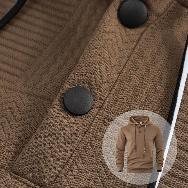 Men Hoodie Jacquard Texture Hooded Drawstring Long Sleeve Pullover Tops with Front Pocket Solid Color Spring Autumn Tops